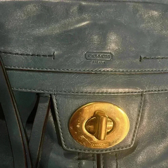 Coach Lindsay Hampton Teal Blue Hobo Bag with Golden Tone Hardware - Picture 2 of 12